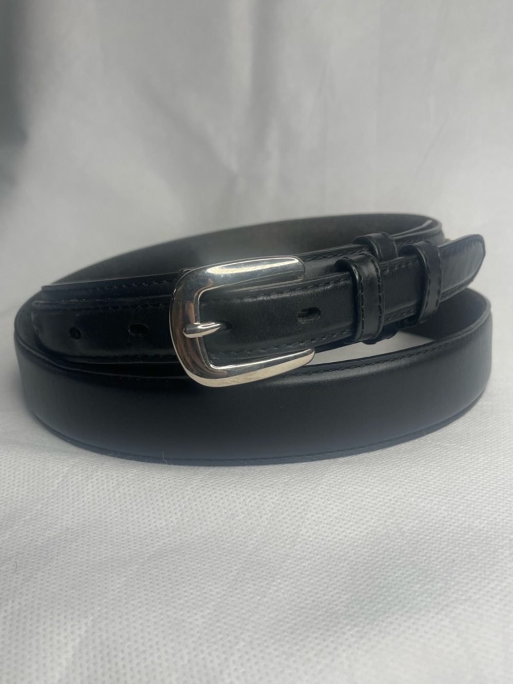 CABELA'S Leather Ranger Belt Sz 42 Smooth Black Silver Buckle Classic Top Grain